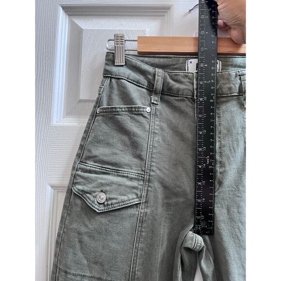 Paige Alexis Size 24 Vintage Ivy Green Cargo Jeans 27 Inch Inseam - Picture 9 of 12